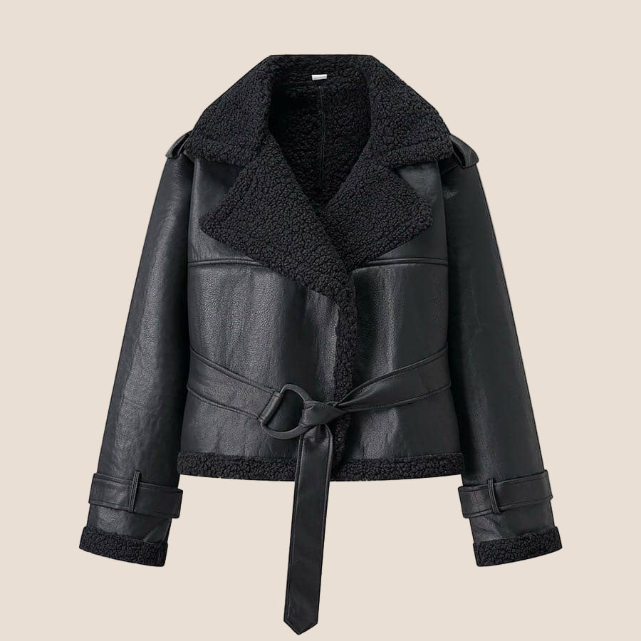 Elvira | Płaszcz z owczej skóry z paskiem