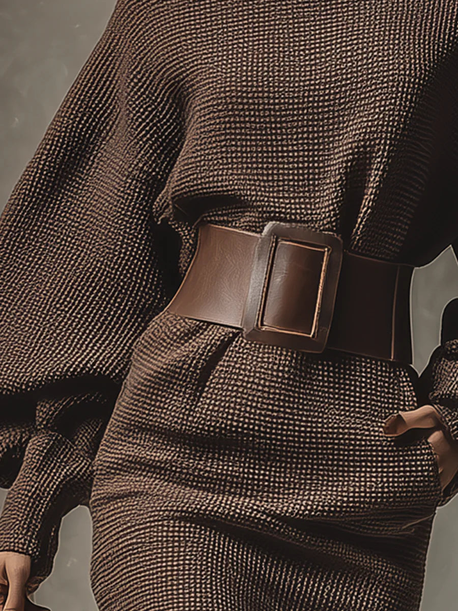 Clea | Krótka dzianinowa sukienka z strukturalnym paskiem