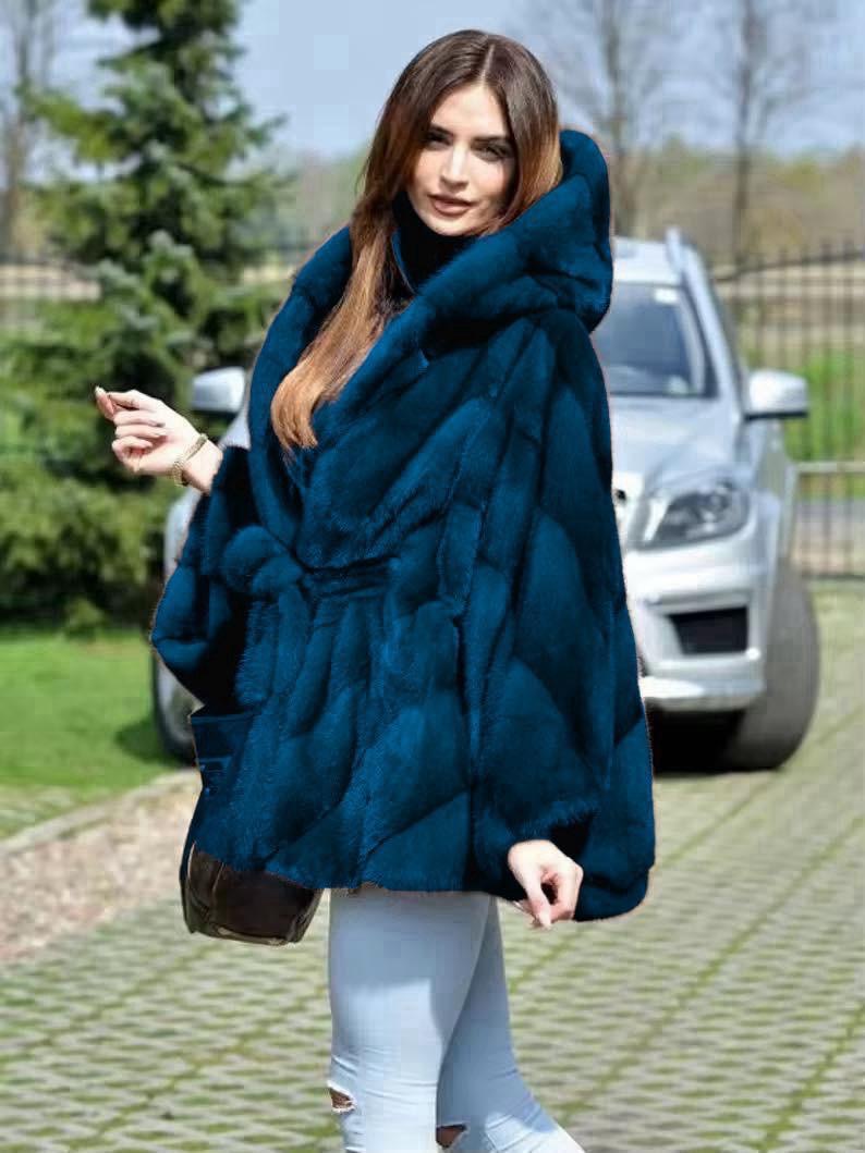 Ekologiczny futerko z kapturem i paskiem w talii, Wyprodukowano we Włoszech 🇮🇹 ekologiczne wszystkie dostępne rozmiary